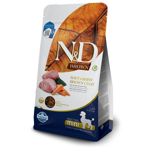 Natural & Delicious DOG GF BROWN COAT S bezgraudu sausā barība suņiem Jērs, spirulīna 2kg